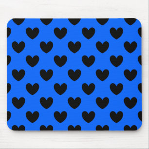 Tapis De Souris Coeurs polka noirs sur bleu