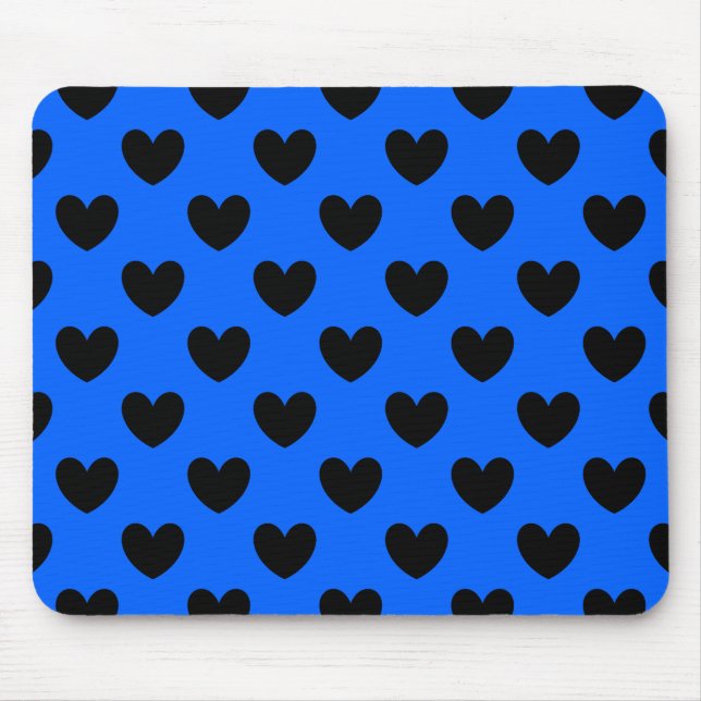Tapis De Souris Coeurs polka noirs sur bleu (Devant)