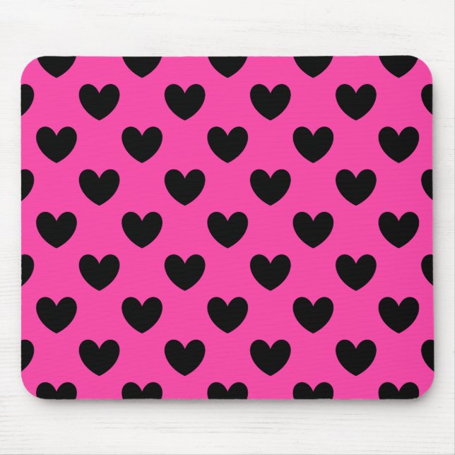 Tapis De Souris Coeurs polka noirs sur rose fuchsia (Devant)