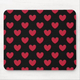 Tapis De Souris Coeurs polka rouge sur noir