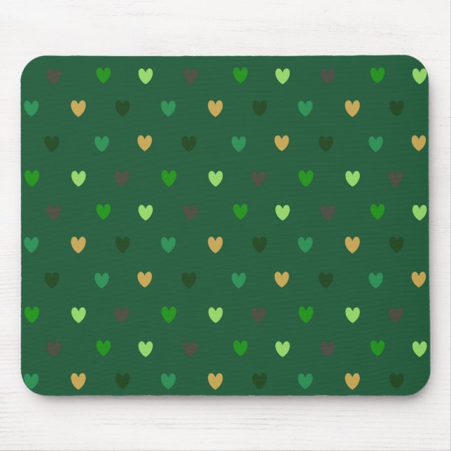 Tapis De Souris Cœurs polka sur vert forêt (Devant)