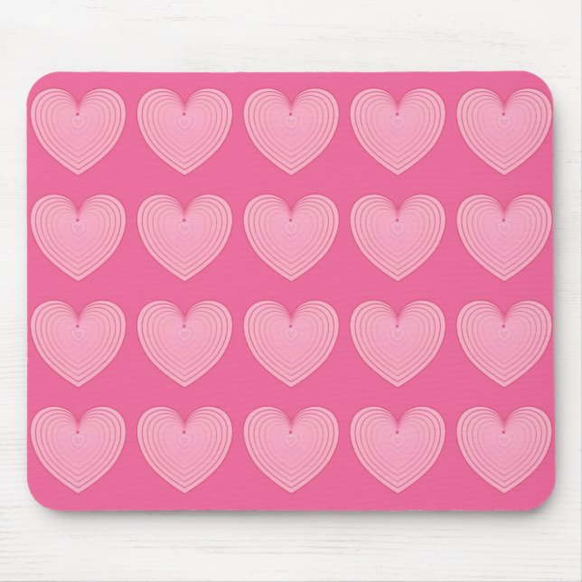 Tapis De Souris Coeurs rose corail, arrière - plan rose profond (Devant)