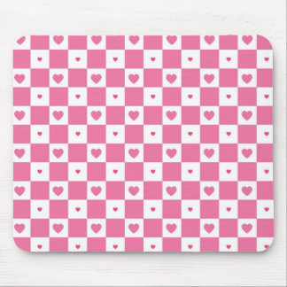 Tapis De Souris Coeurs rose mignon Fille rose Motif Checker blanc