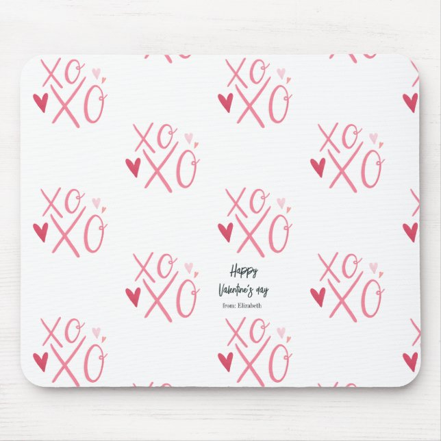 Tapis De Souris Cœurs roses "XOXO"Joyeuse Saint-Valentin  (Devant)