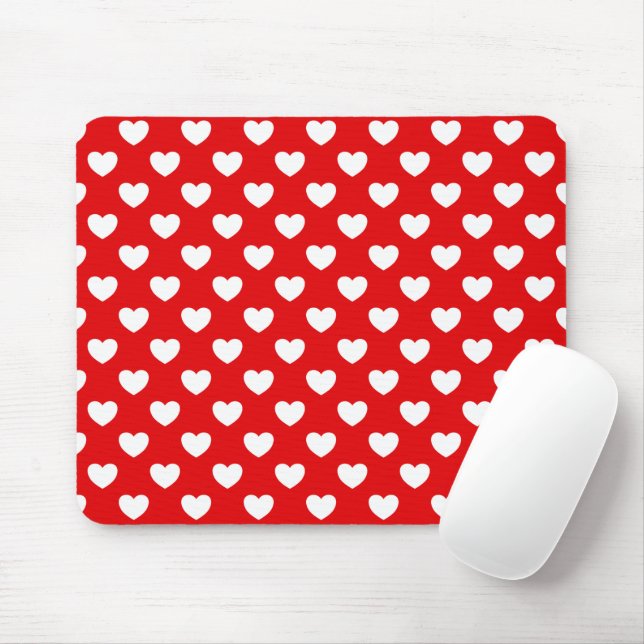 Tapis De Souris Coeurs Rouge Et Blanc Flashy Gras (Avec souris)
