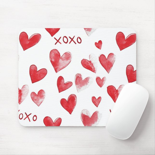 Tapis De Souris Cœurs Rouges XOXO (Avec souris)