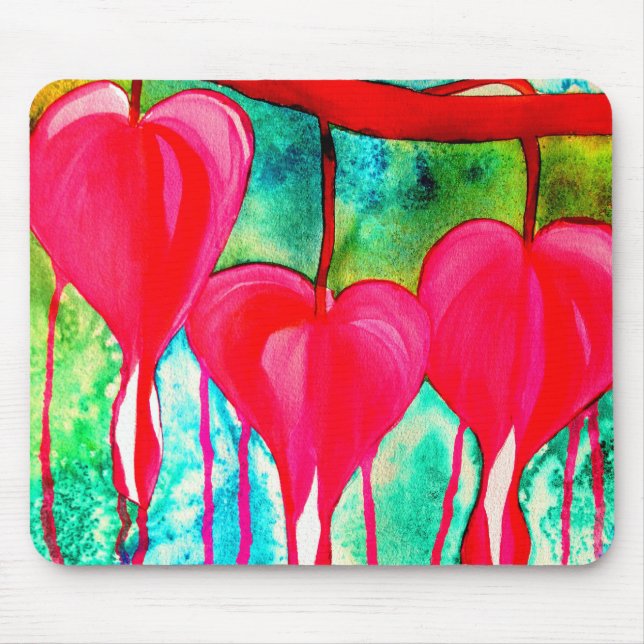 Tapis De Souris Coeurs saignants Aquarelle abstraite (Devant)