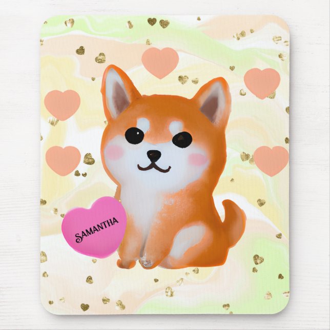 Tapis De Souris Coeurs Shiba Inu mignons | Pour Amoureux des chien (Devant)