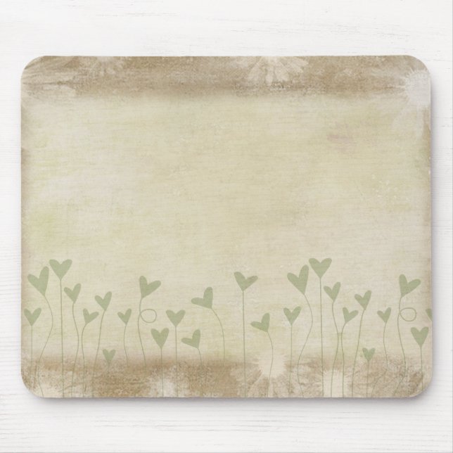 Tapis De Souris Coeurs verts sur Brown (Devant)