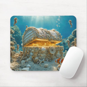 Tapis De Souris Coffre au Trésor de Coquillages Sous l'Eau avec de