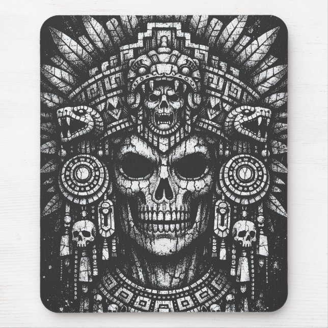 Tapis De Souris Coiffe de crâne aztèque par BurnsInHell (Devant)