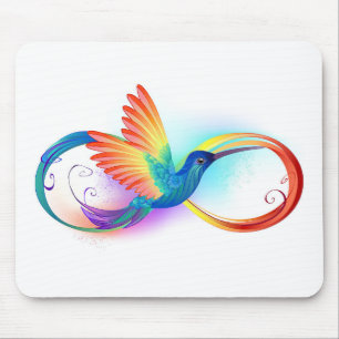 Tapis De Souris Colibri arc-en-ciel avec symbole d'infini