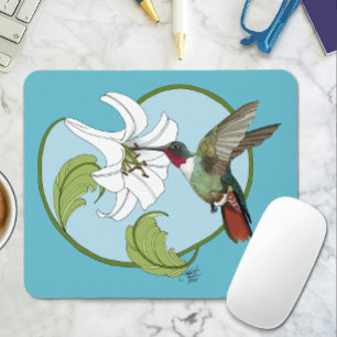 Tapis De Souris Colibri Lily Blue Art Nouveau