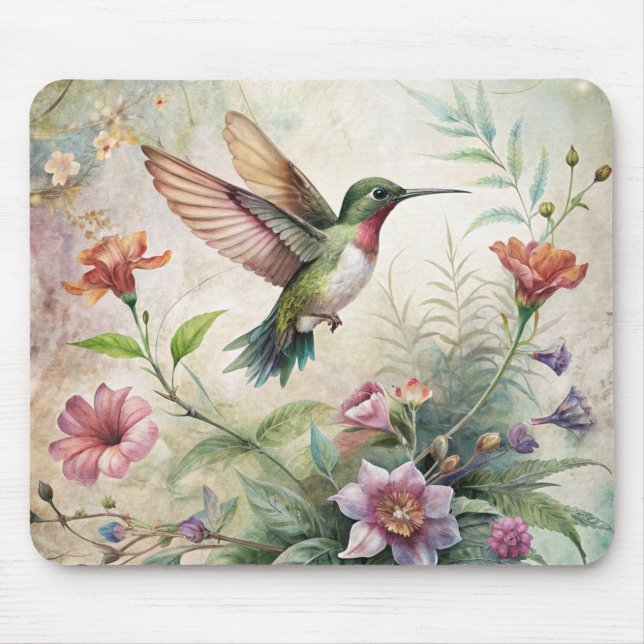 Tapis De Souris Colibri mignon sur les fleurs (Devant)