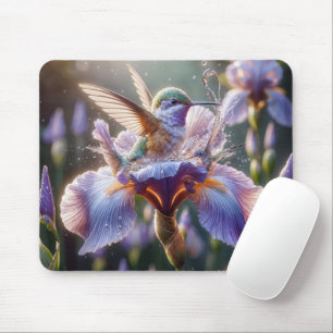 Tapis De Souris Colibri Se Baigner Dans Une Fleur D'Iris