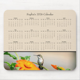 Tapis De Souris Colibri sur une Fleur Orange – Calendrier 2026