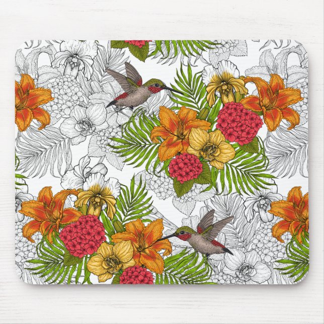 Tapis De Souris Colibris et bouquet tropical (Devant)