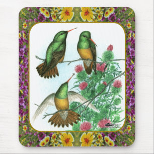 Tapis De Souris Colibris et Fleurs #1