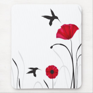 Tapis De Souris Colibris et fleurs de pavots