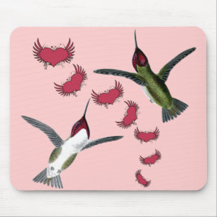 Tapis De Souris Colibris Grunge Cœurs avec des Ailes