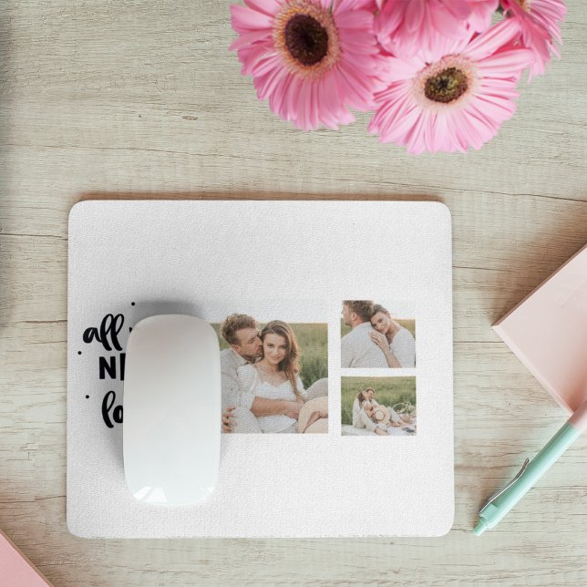 Tapis De Souris Collage Couple Photo & All You Need Is Love Quote (Créateur téléchargé)