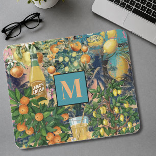 Tapis De Souris Collage de citrons siciliens turquoise bleu orange