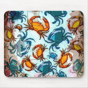 Tapis De Souris Collage de crabes rouges et bleus de style grunge