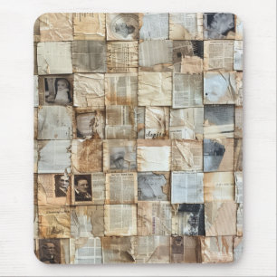 Tapis De Souris Collage de papier journal vintage et parchemin