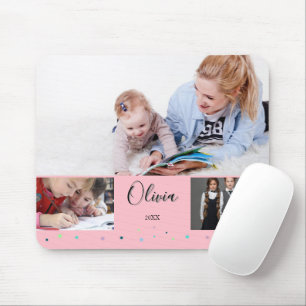 Tapis De Souris Collage de photos de classe rose personnalisé avec