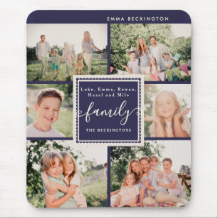 Tapis De Souris Collage de photos de famille bleu marine personnal