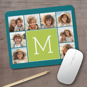 Tapis De Souris Collage de photos Instagram Monogramme - Bleu et c