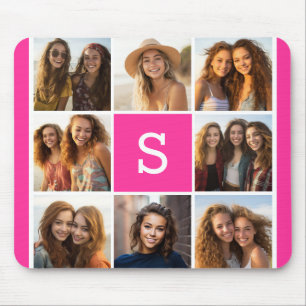 Tapis De Souris Collage de photos Instagram rose vif avec monogram