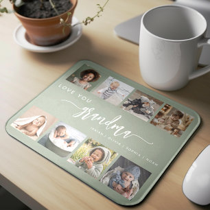 Tapis De Souris Collage de photos vert sauge « Je t'aime grand-mèr