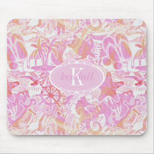 Tapis De Souris Collage de plage nautique Hot Pink ID840