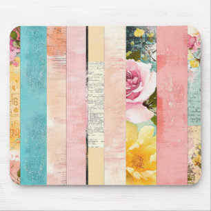 Tapis De Souris Collage de rayures florales vintage en pastels