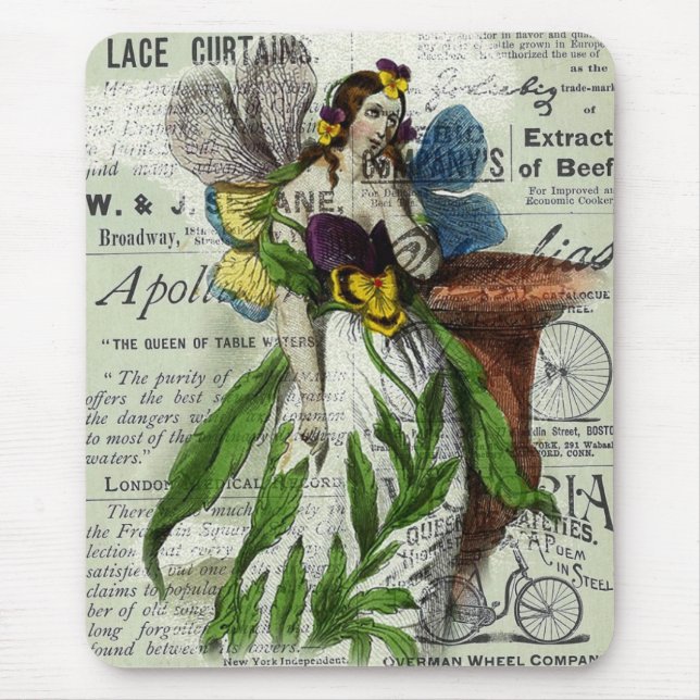 Tapis De Souris Collage Fairy and Vintage Newspaper (Devant)