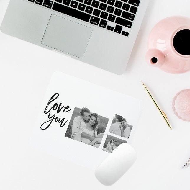 Tapis De Souris Collage moderne Couple Photo & Love You Beauté Cad (Créateur téléchargé)