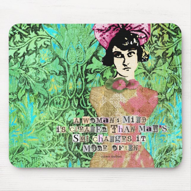 Tapis De Souris Collage numérique pour femmes Arrière - plan vert (Devant)