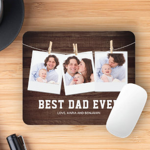 Tapis De Souris Collage photo 3 Bois rustique Meilleur Papa Ever