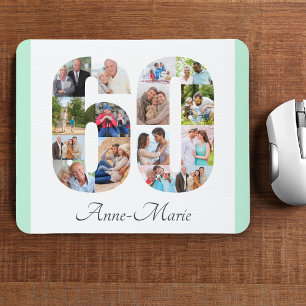 Tapis De Souris Collage photo 60e anniversaire Numéro 60 Menthe