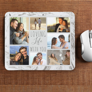 Tapis De Souris Collage Photo 7 en Marbre Gris - Aimer la vie avec