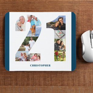 Tapis De Souris Collage photo Anniversaire 21 ans Numéro 21 Person