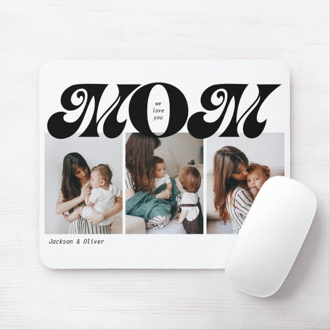 Tapis De Souris Collage photo de 3 Retro Bold Mom (Avec souris)