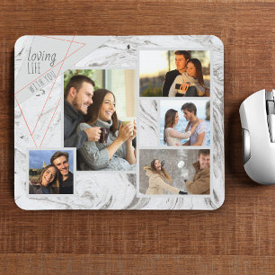 Tapis De Souris Collage photo de 5 Marbre Gris - Aimer la vie avec