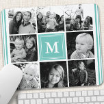 Tapis De Souris Collage photo de famille Monogramme turquoise<br><div class="desc">Collage Photo Famille Monogram. Personnalisez ce design personnalisé avec votre propre monogramme initial ou texte.</div>
