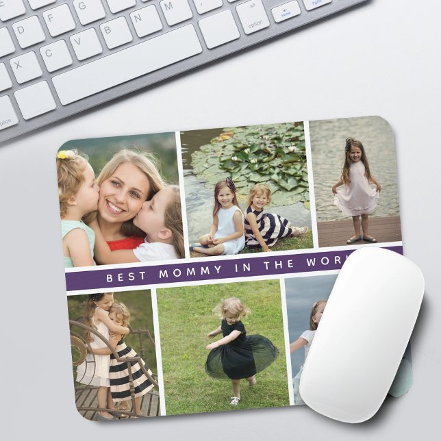 Tapis De Souris Collage photo de maman moderne violet (Modern Best Mommy Photo Collage Mouse Pad)