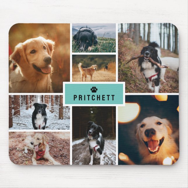 Tapis De Souris Collage photo et monogramme de chien mât turquoise (Devant)
