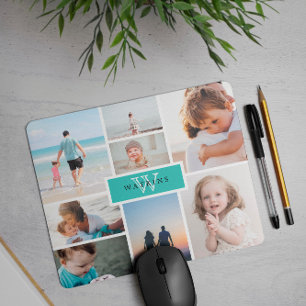 Tapis De Souris Collage photo famille simple et monogramme