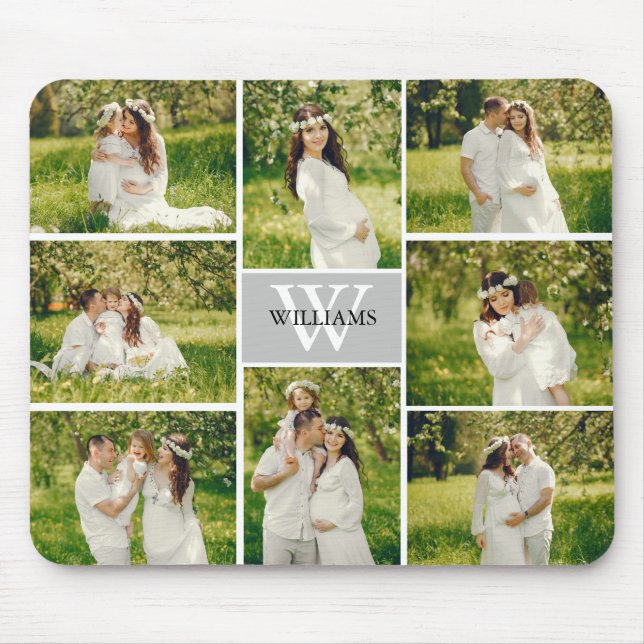 Tapis De Souris Collage photo gris monogramme classique (Devant)