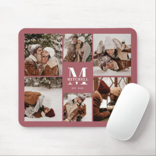 Tapis De Souris Collage photo moderne Monogramme personnalisé rose